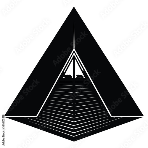 Abstract Pyramid Geometric Design, Black and White Minimalist Illustration
