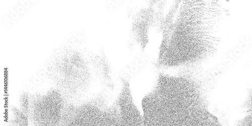Abstract stippling texture with dusty waves and blurred grain dissolve. Monochrome spray pattern in soft organic motion. Vector illustration