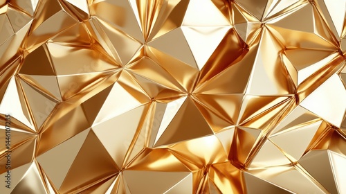 Abstract gold geometric background with low poly design.