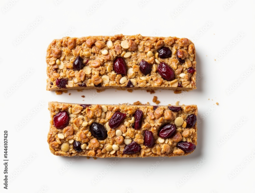 Three rectangular oat, date, and nut bars placed parallel with slight vertical offset, top view. Each bar has crumbs and visible whole nuts. Three rectangular oat, date, and nut bars placed parallel with slight vertical offset, top view. Each bar has crumbs and visible whole nuts.
