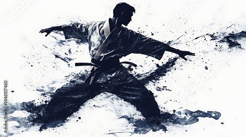 Strong karate fighter action stance pictures