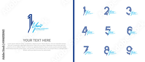 logo anniversary set. blue color with blue handwriting on white background for special event