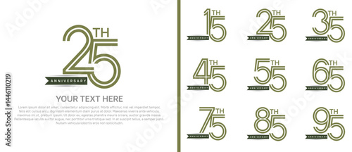 logo anniversary set. green color with ribbon on white background for special event
