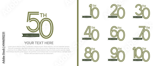 logo anniversary set. green color with ribbon on white background for special event