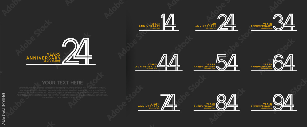 Naklejka premium logo anniversary set. white color with long line on black background for special event