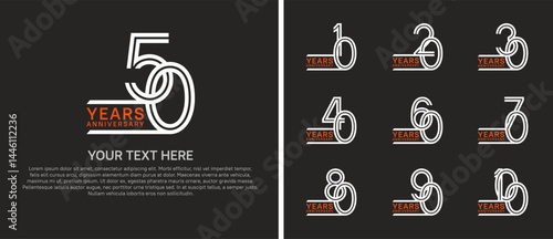 logo anniversary set. orange and white color on black background for special event