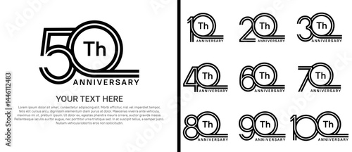 logo anniversary set. black color double line on white background for special event