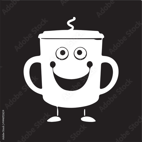 Happy Coffee Mug Cartoon Icon with Smiling Face and Steam Vector Illustration