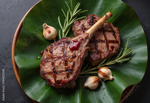 Lamb Steak on Lotus Leaf