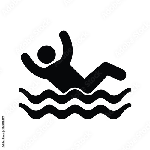 Silhouette Icon of Drowning Man Symbol