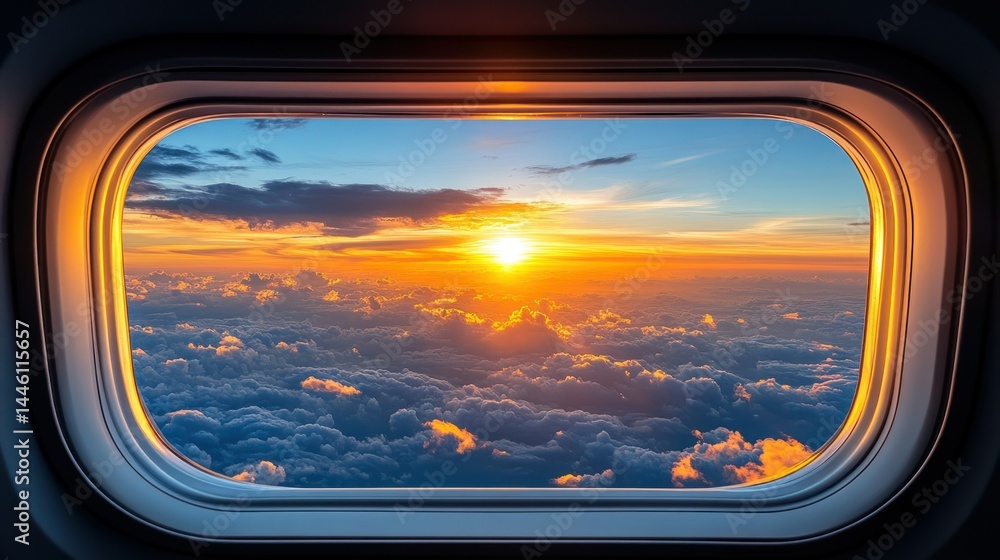 Stunning sunset view from airplane window Stunning sunset view from airplane window