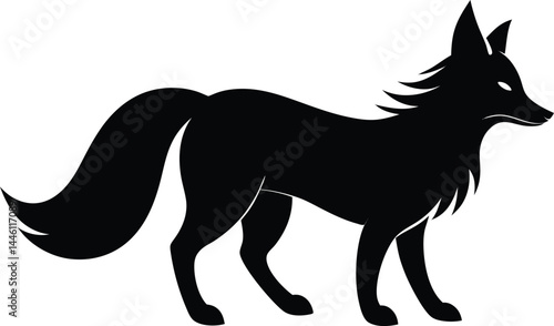 silhouette of a fox with bushy tail walking 