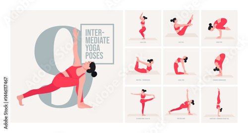 Intermediate yoga poses. Young woman practicing Yoga pose. Woman workout fitness, aerobic and exercises. 