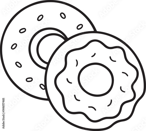 candy donuts line art, black outline, vector and illustration, coloring book page line art drawing