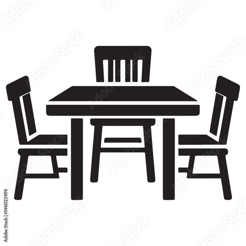 Table and Chairs Silhouette on White Background

