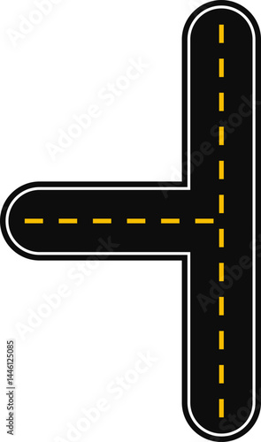 Street with a dashed line on the asphalt as a sign with another perpendicular street as an exit on the side