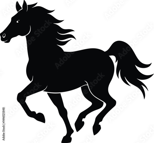 silhouette of a horse galloping on white 