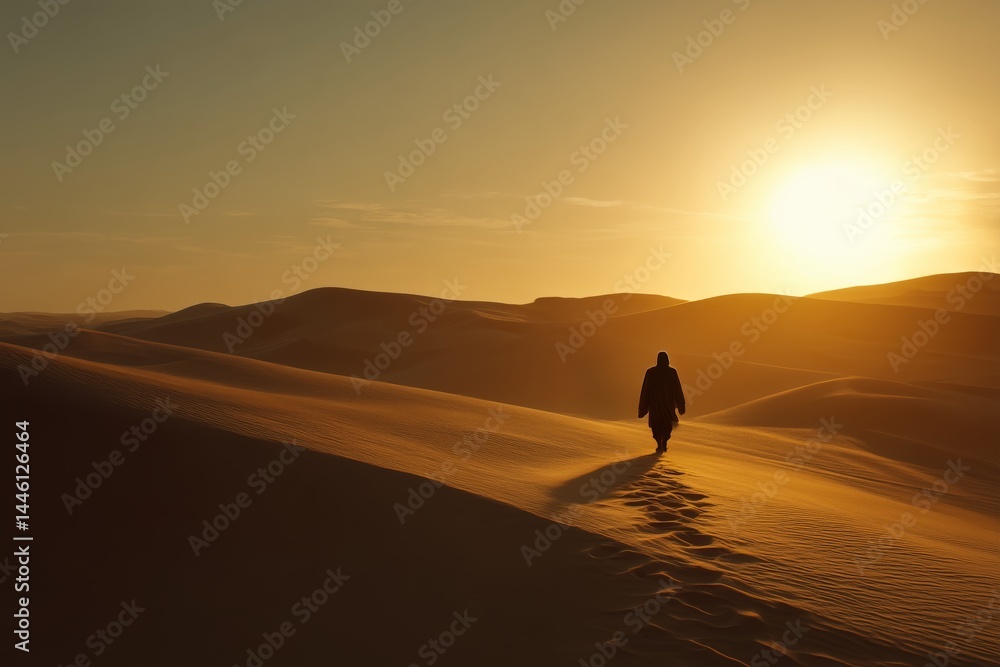 Jesus Walking Alone Through Sahara Desert