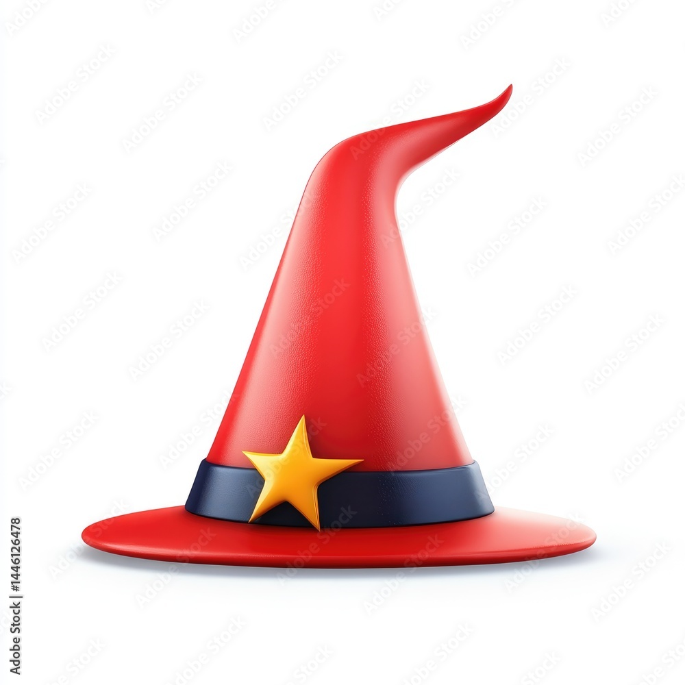Fototapeta premium A red, pointed witch's hat with a golden star.