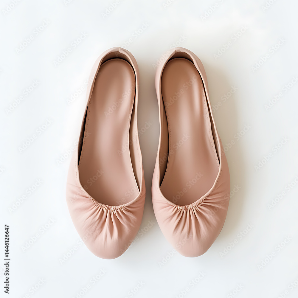 Fototapeta premium Elegant pink ballet flats: Comfortable and stylish footwear for everyday wear, on a white background.
