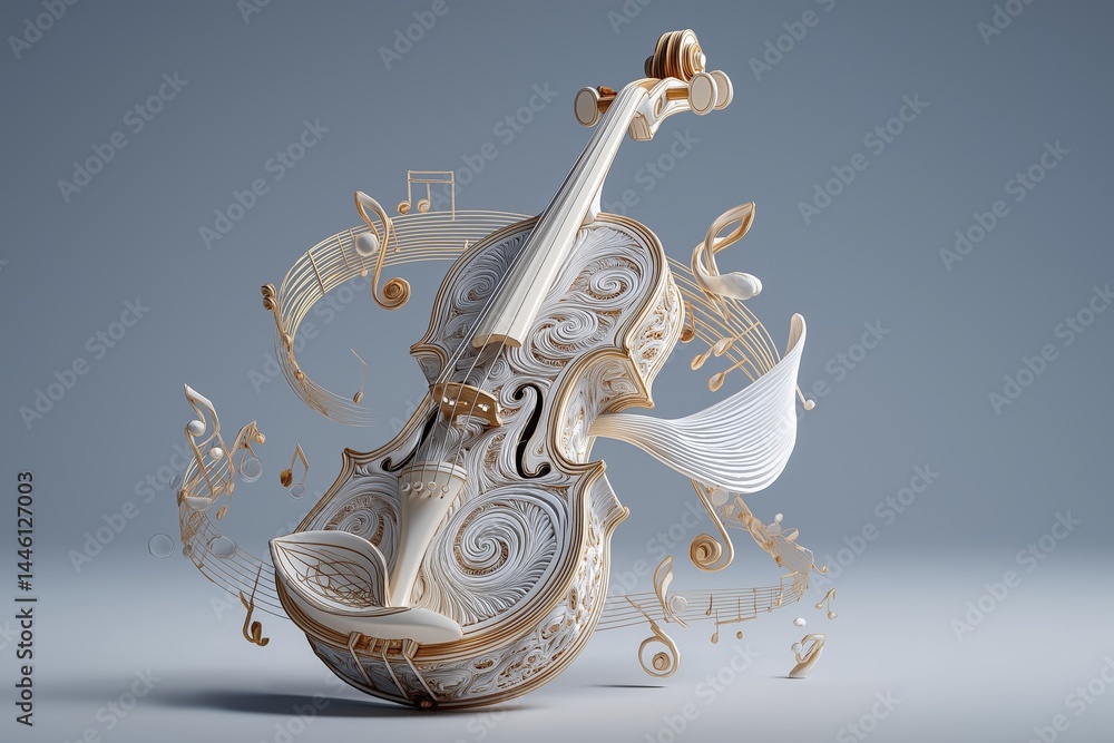Elegant Violin with Swirling Notes