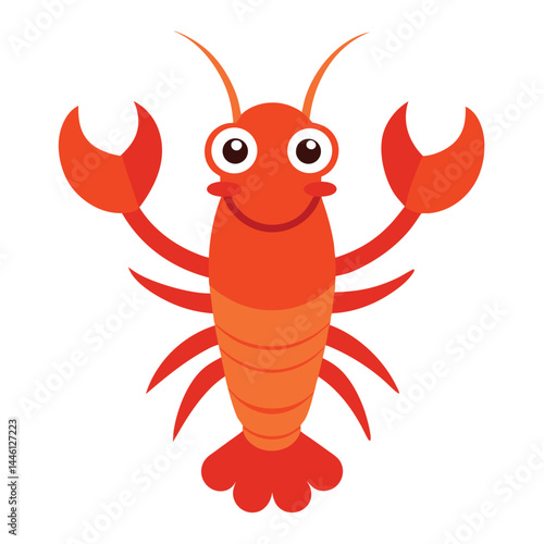 Cute smiling red lobster cartoon character vector illustration on white background