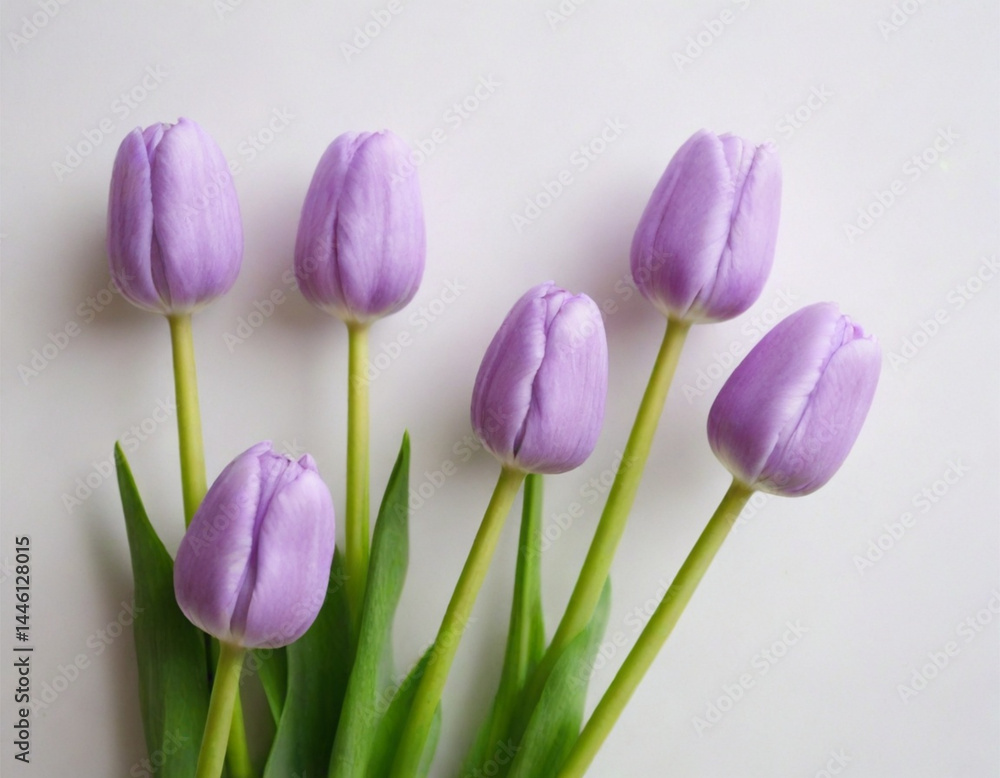 Naklejka premium Violet Tulips White Wall Nature