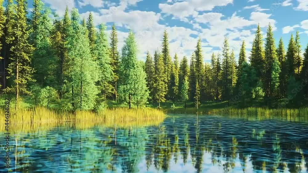 Serene forest lake scene Serene forest lake scene