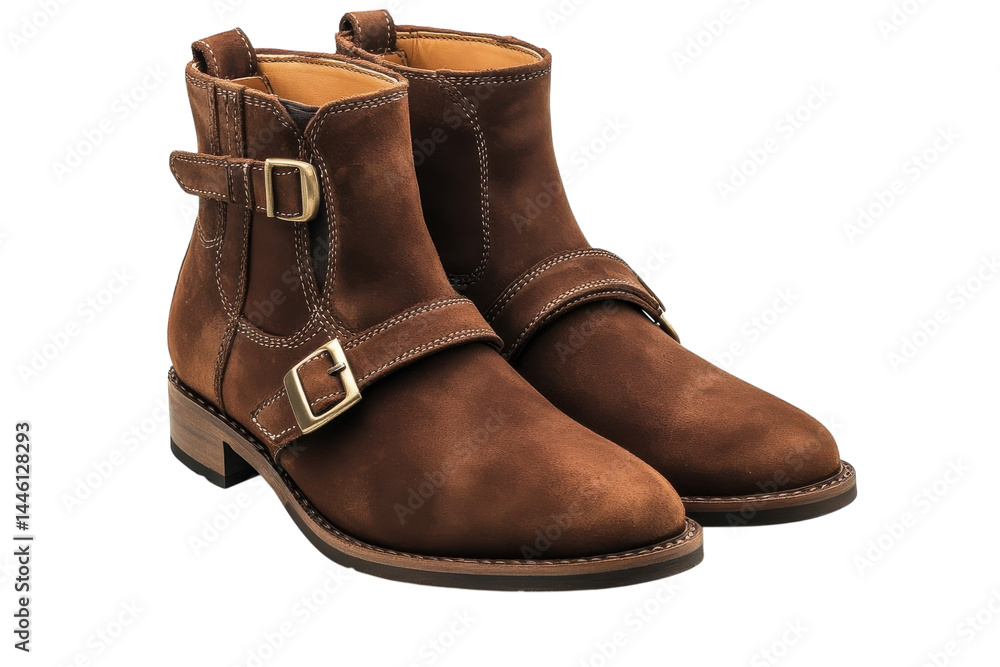 Stylish Brown Suede Boots with Double Buckles Classic Design Soft Texture Comfortable Fit Stylish Brown Suede Boots with Double Buckles Classic Design Soft Texture Comfortable Fit