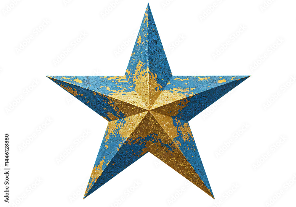 Obraz premium Rustic blue and gold star, distressed texture.