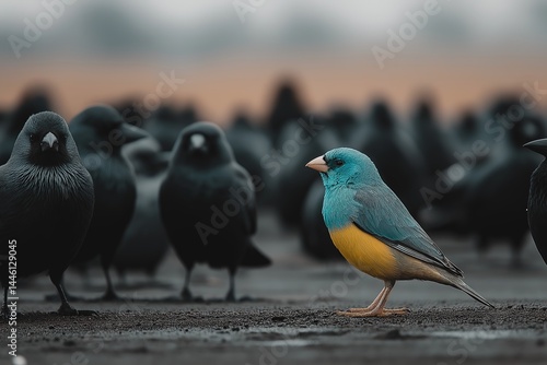 Obraz na płótnie Gouldian Finch Surrounded by Crows w salonie