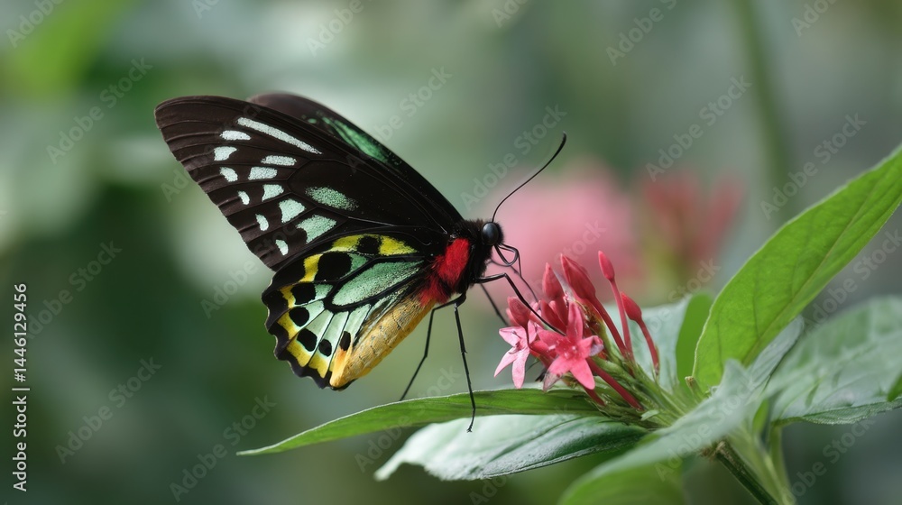 Obraz premium Jade-Green Birdwing Butterfly on Pink Ixora Flower