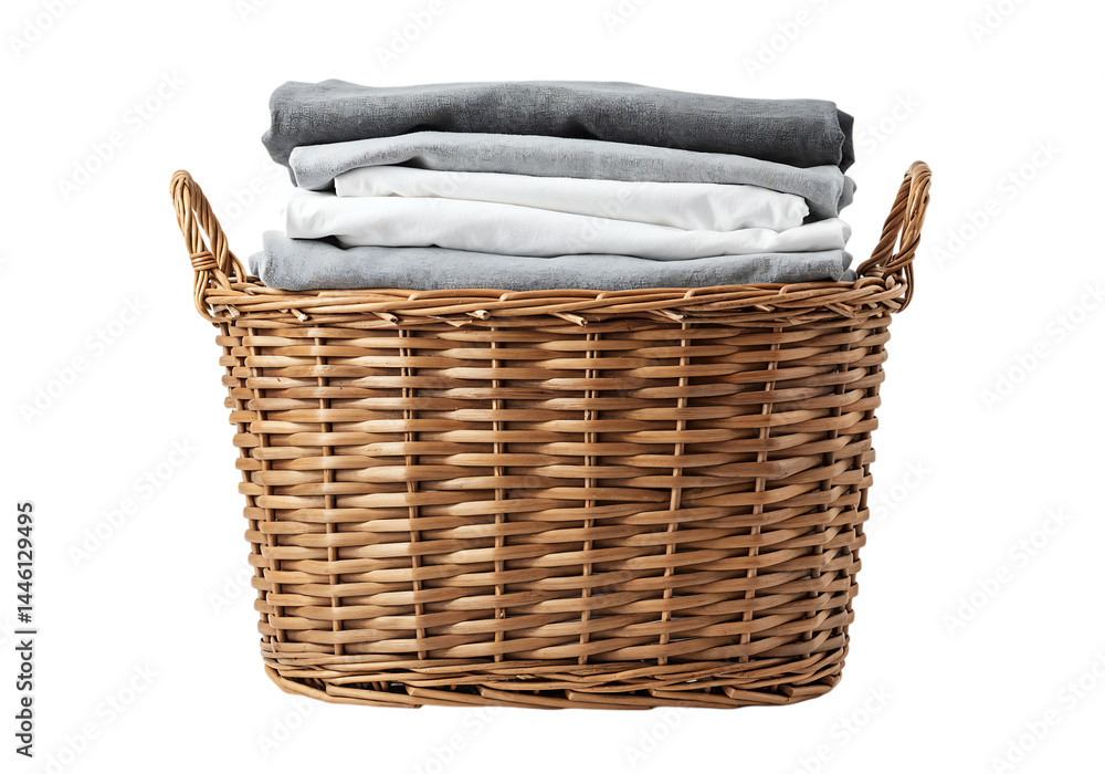 Obraz premium Folded clothes in a wicker laundry basket.