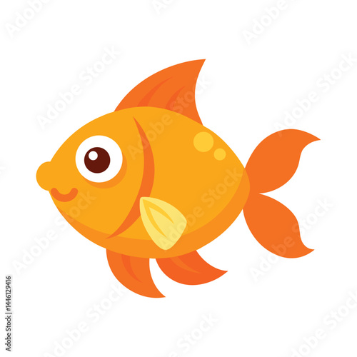 Cute orange goldfish cartoon character swimming vector illustration isolated on white