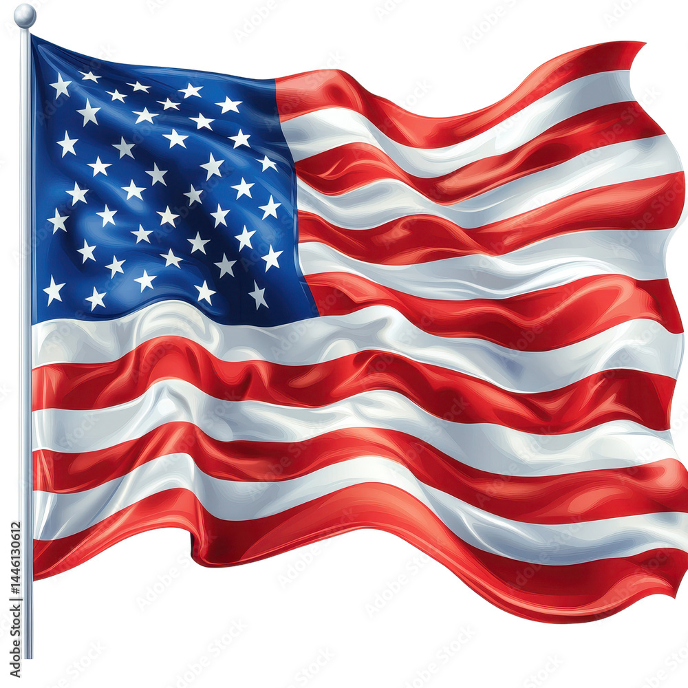 Obraz premium American flag waving isolated on transparent background. PNG