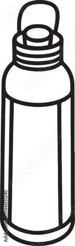 thermos bottle line art, black outline, vector and illustration, coloring book page line art drawing