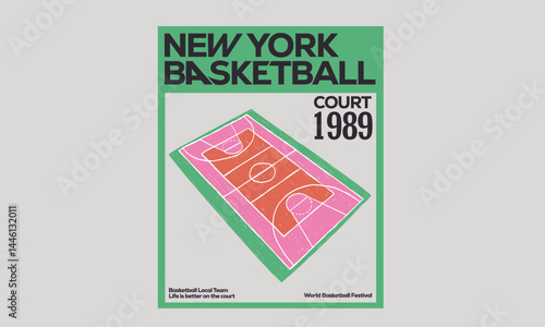 Basketball college league. Basketball court abstract art. New york athletic club graphic print design for t shirt. Basketball sport club vector t-shirt design.