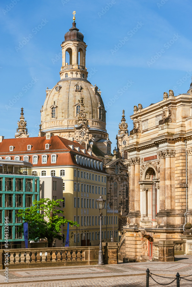 Dresden, the capital of Saxony. View of the Frauenkirche on a sunny day