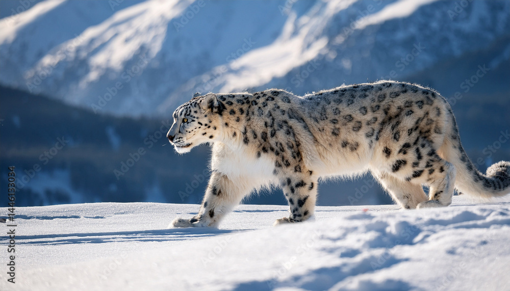 Fototapeta premium snow leopard white leopard in snow mountains white snow leopard walking