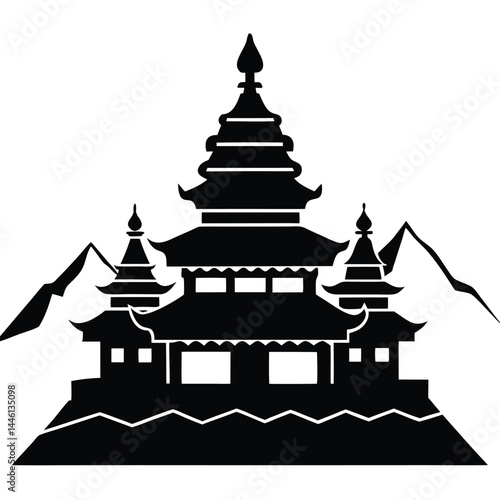 Wallpaper Mural Serene Mountaintop Temple A Black and White Illustration Torontodigital.ca