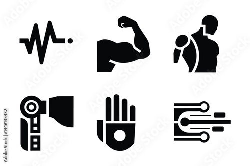 Minimalist Bionic Technology Icons – Futuristic Cybernetic Design Set
