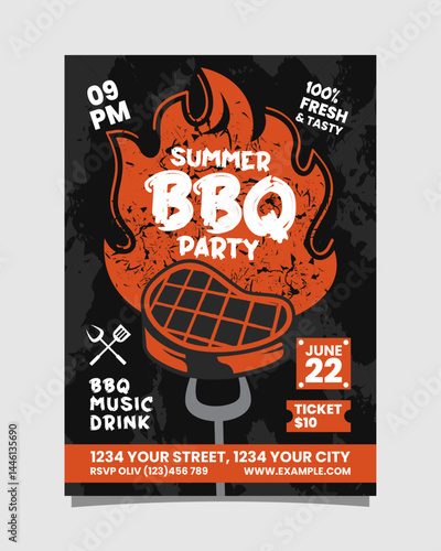 Summer bbq party vertical portrait flyer or poster template editable vector