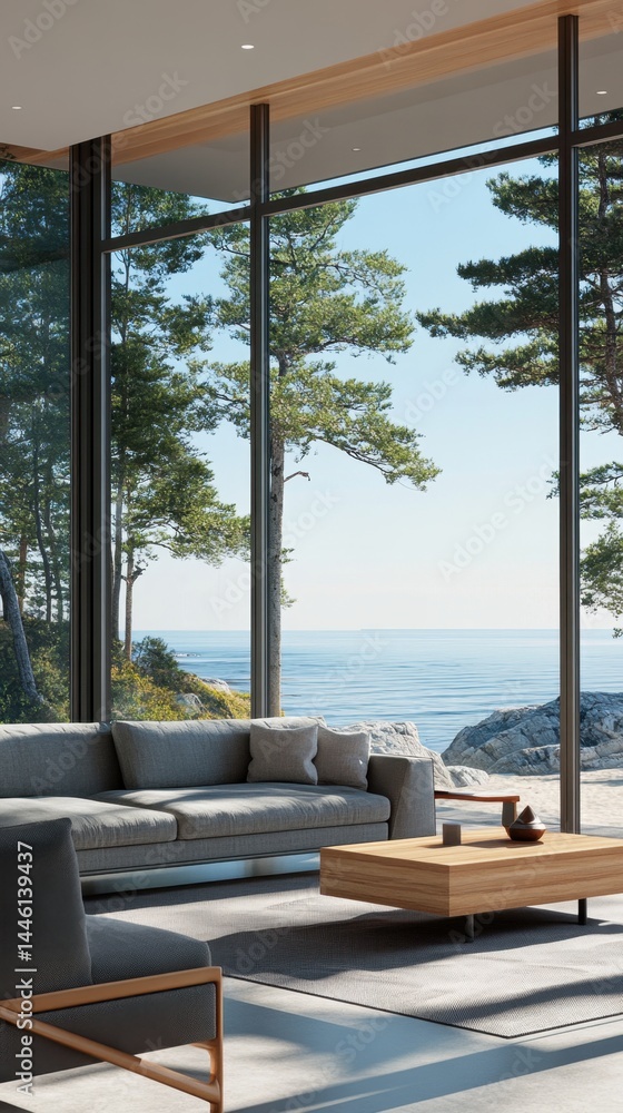 Fototapeta premium Modern living room with ocean view