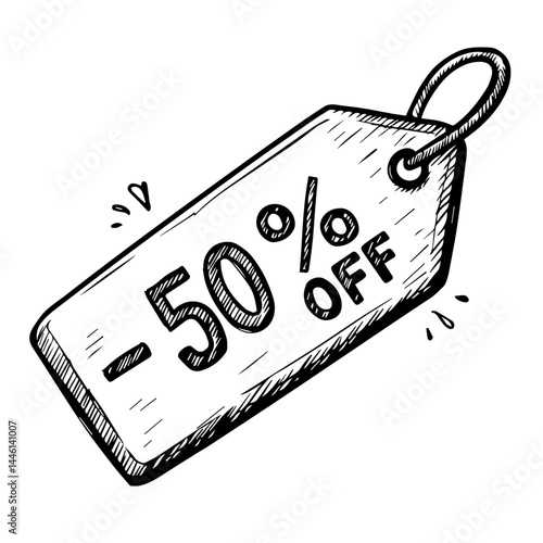 Sale Tag Showing 50% Discount in Hand-Drawn Style  