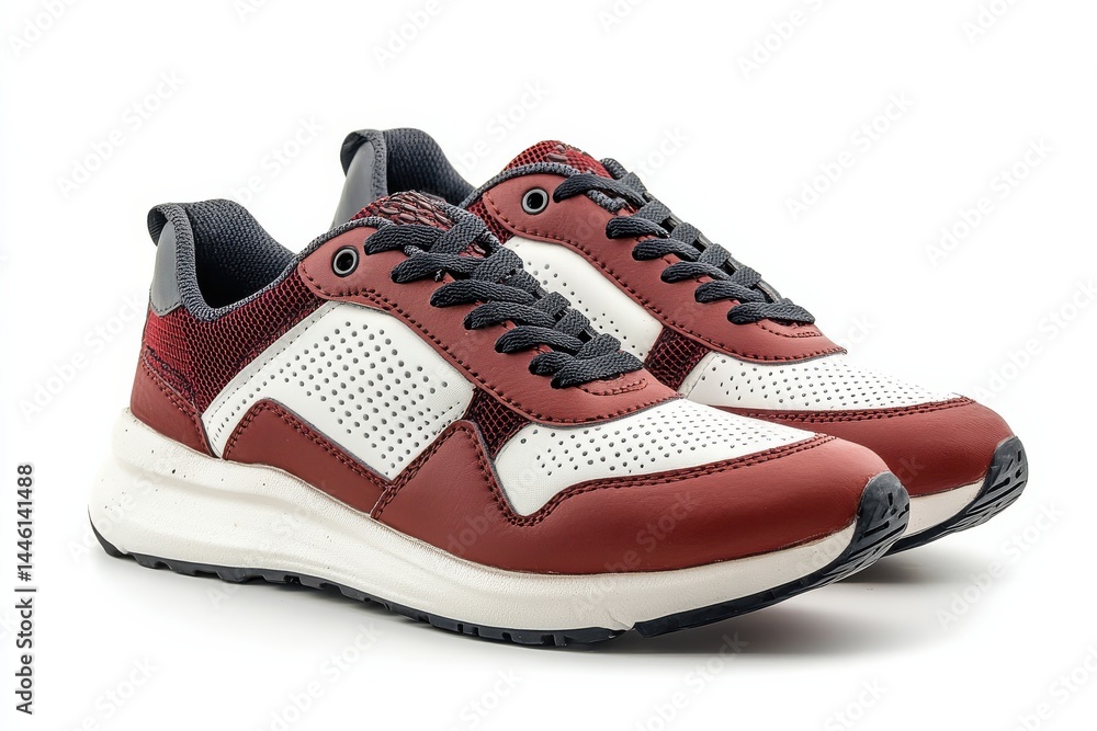 Stylish burgundy and white leather sneakers perfect for a casual yet chic look Clean white Stylish burgundy and white leather sneakers perfect for a casual yet chic look Clean white