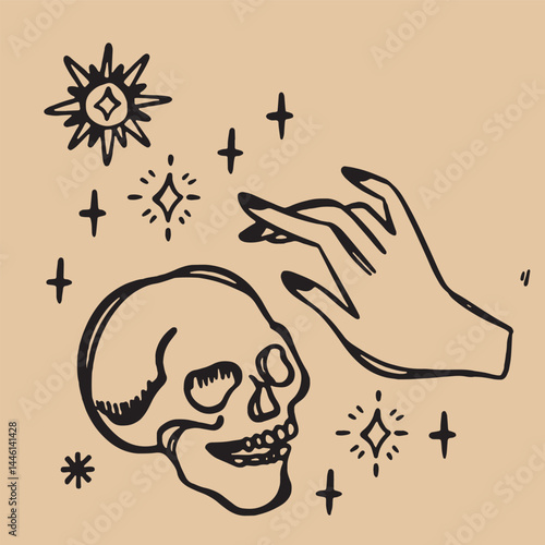 Hand-drawn vintage mystical and magic symbols illustration