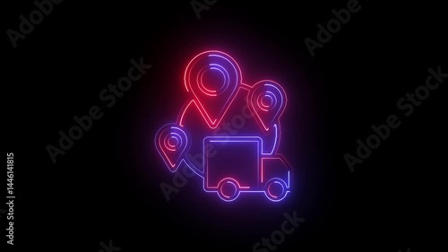 Wallpaper Mural Glowing neon logistics icon isolated on black background. Torontodigital.ca