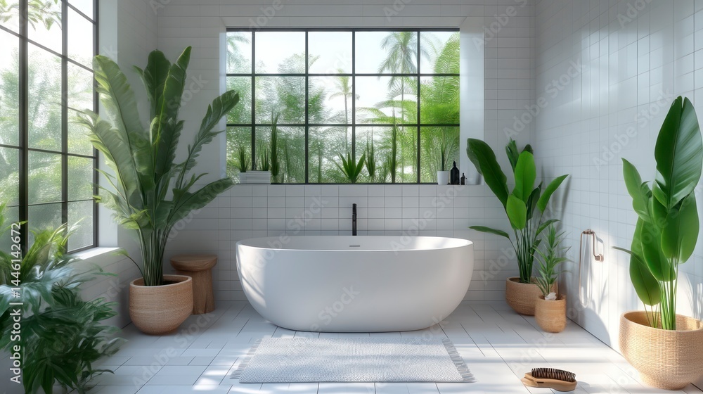 Modern Bathroom with Greenery and Natural Light A Serene Space for Relaxation and Wellness Modern Bathroom with Greenery and Natural Light A Serene Space for Relaxation and Wellness