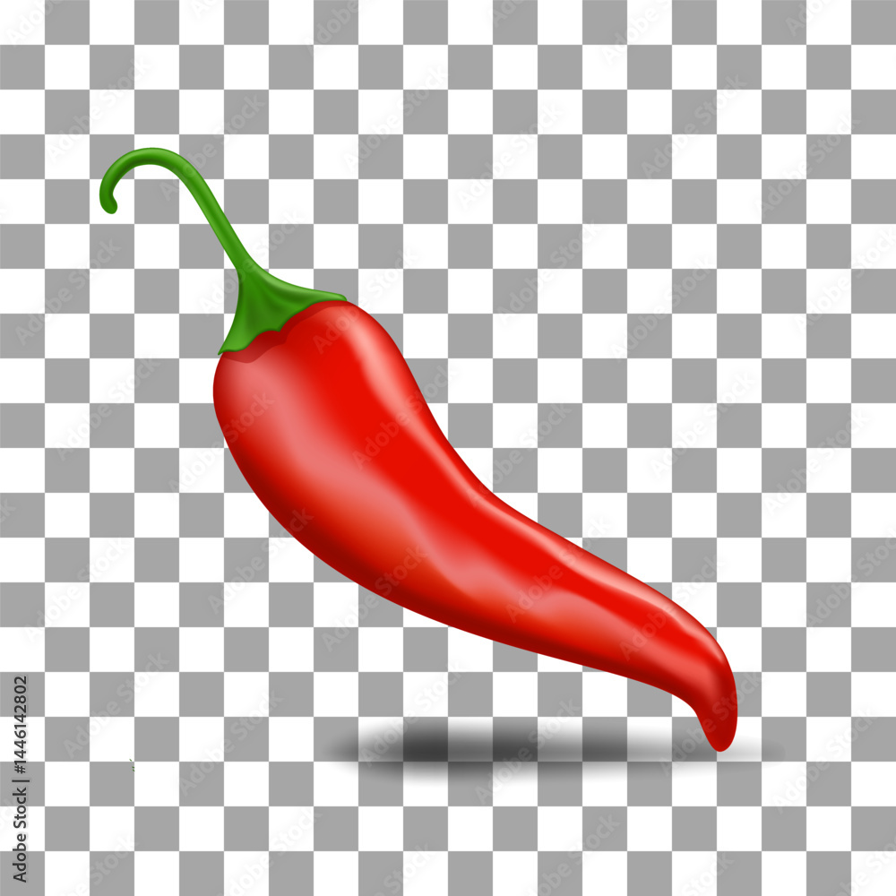 Realistic red chilli pepper icon isolated on transparent background. Design template of food closeup in vector.