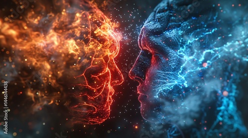 signals representation of neuroinflammation angry red glowing static interfering with clean blue neural Abstract
